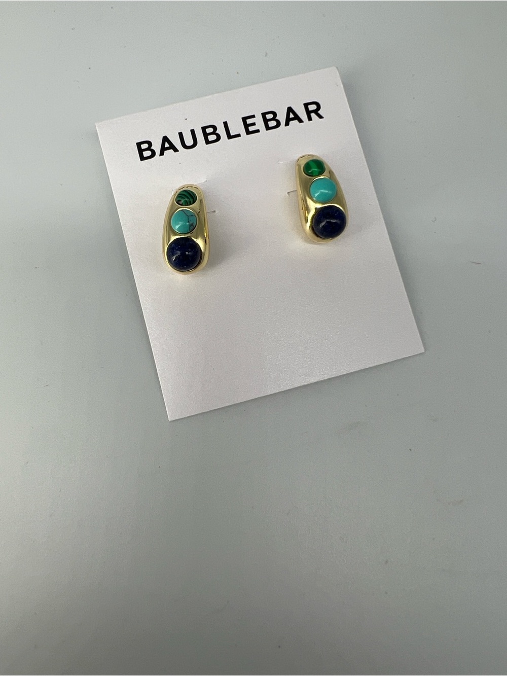 BaubleBar Gold Trio-Stone Stud Earrings - Green, Turquoise & Navy Blue